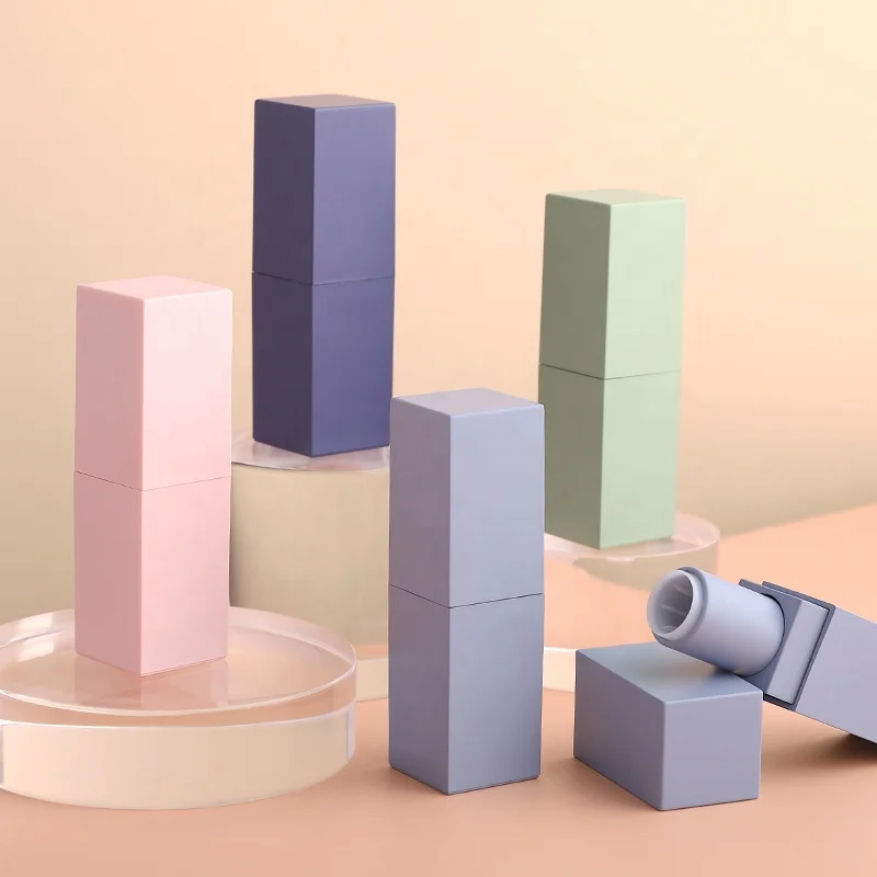 Low moq Luxury cosmetics packaging refillable custom empty pink lipstick tube square lip balm stick containers tube private logo