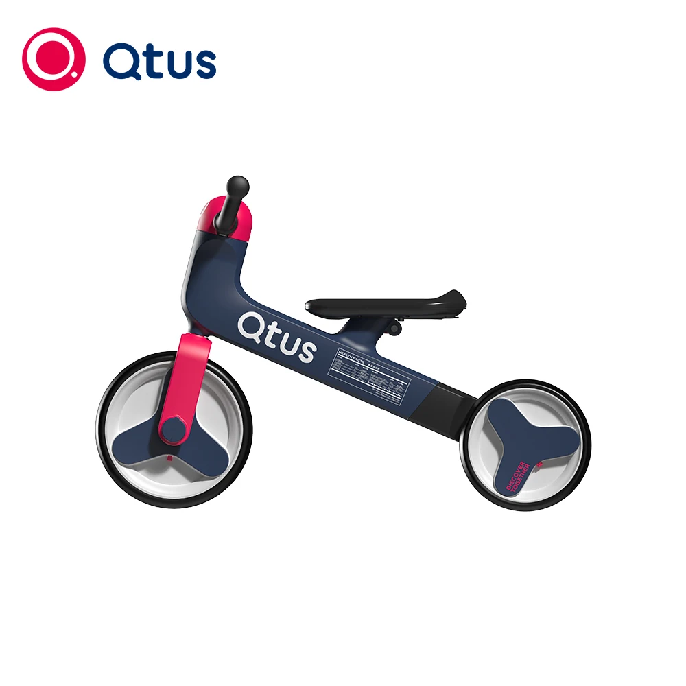 Qtus QR3 4-In-1 Balance Scooter - Double Rear Wheels - Adjustable Seat and Handle - Lightweight HEPE/PP/Aluminium Alloy Frame