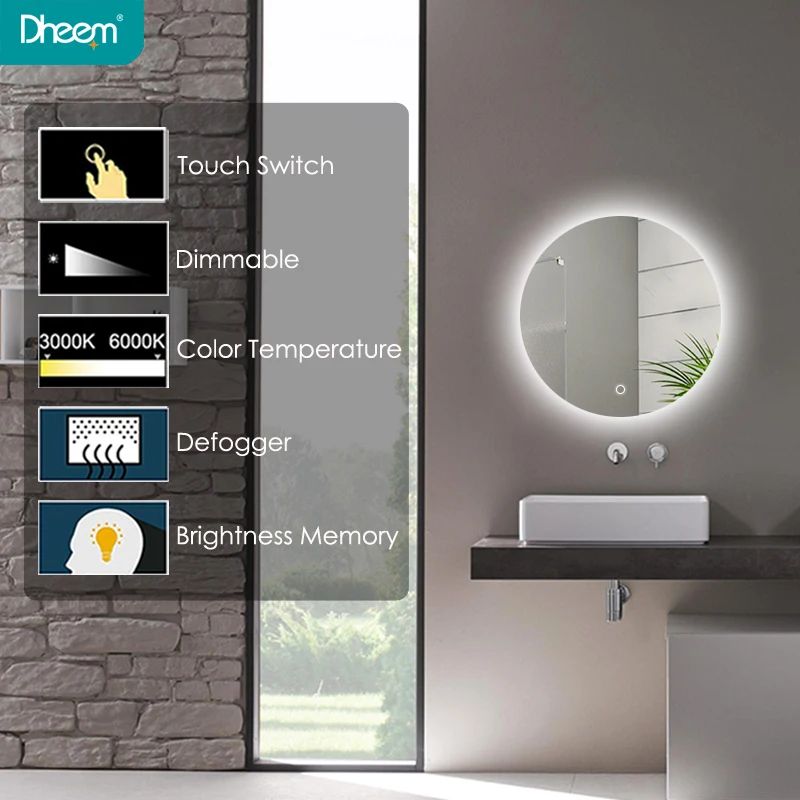 
round Illuminated smart backlit mirror lighted bathroom mirrors led mirror 