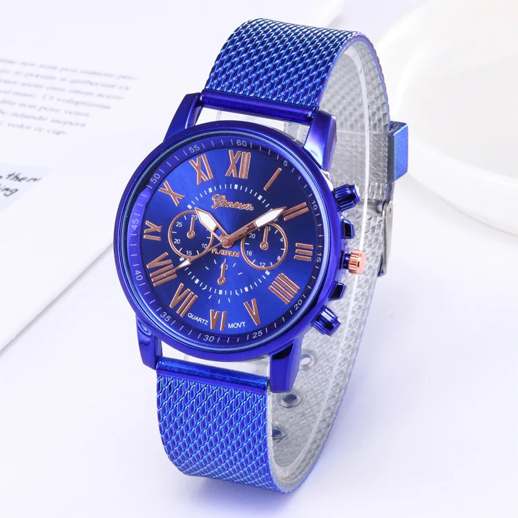 Hot Sale Geneva Triple-Eye Watch Double-Layer Literally Roman Digital Ribbon Watch for Men and Women