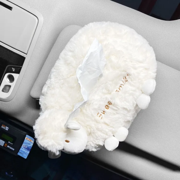 Cute Sheep Car Tissue Holder Paper Napkin Hanging On Car Sun Visor Back Seat Tissue Bag Box White Car Tissue Holder