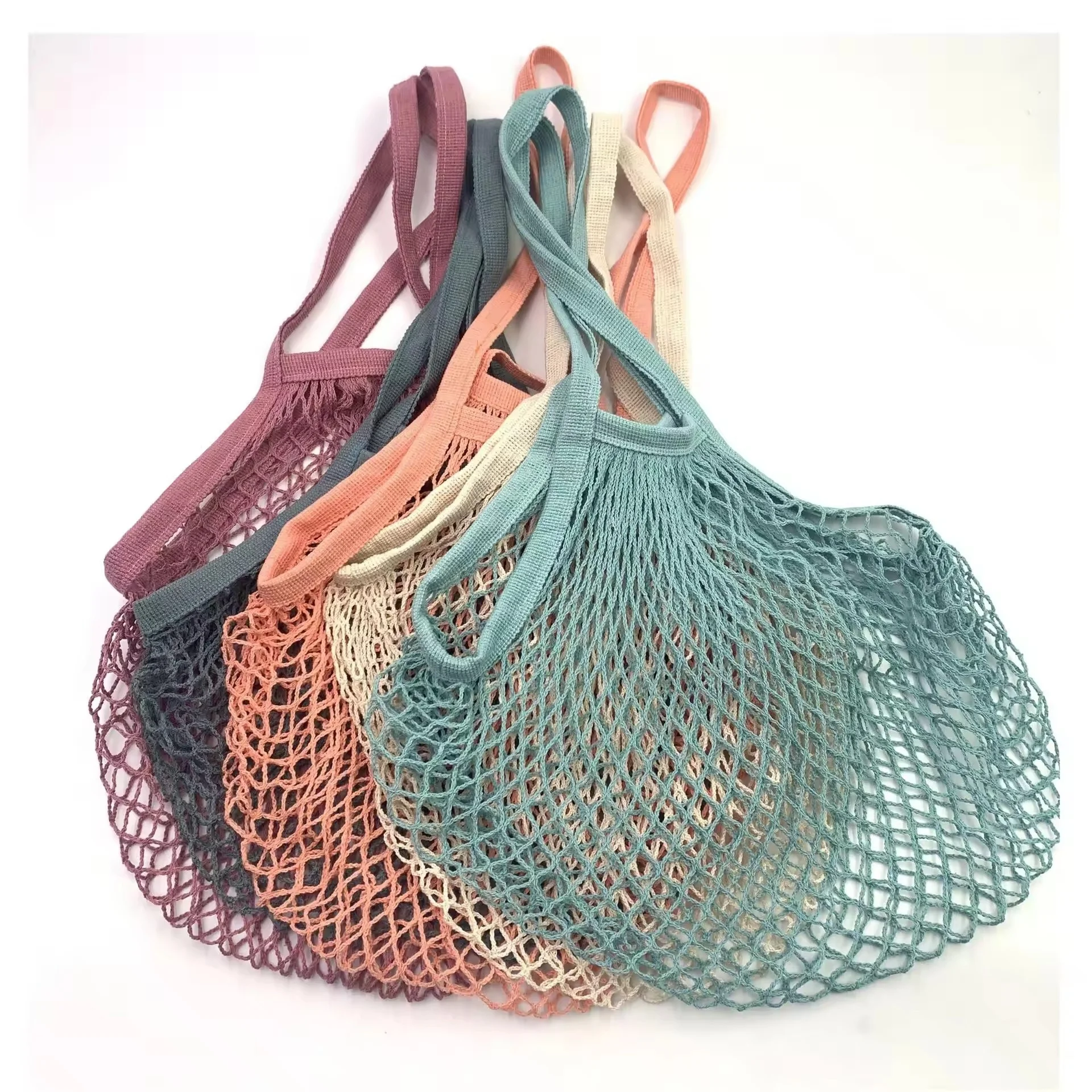 Eco-friendly Organic Cotton Net String Tote Knitting Crochet Shopping Bag Canvas Mesh Package handbag for Fruits Vegetables