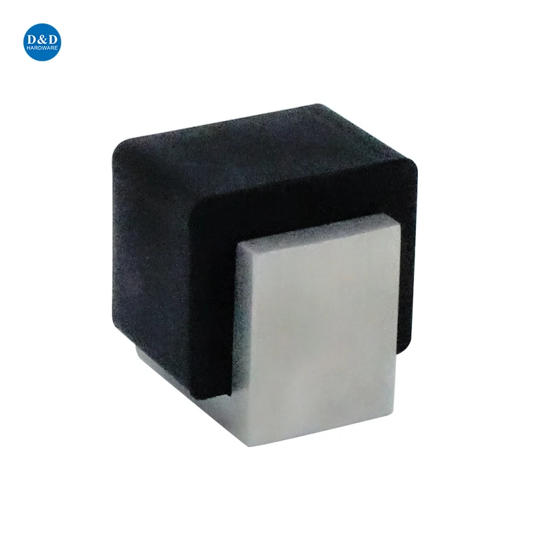 Black Rubber Square Zinc Alloy Door Stopper Modern Magnetic Door Stop SS