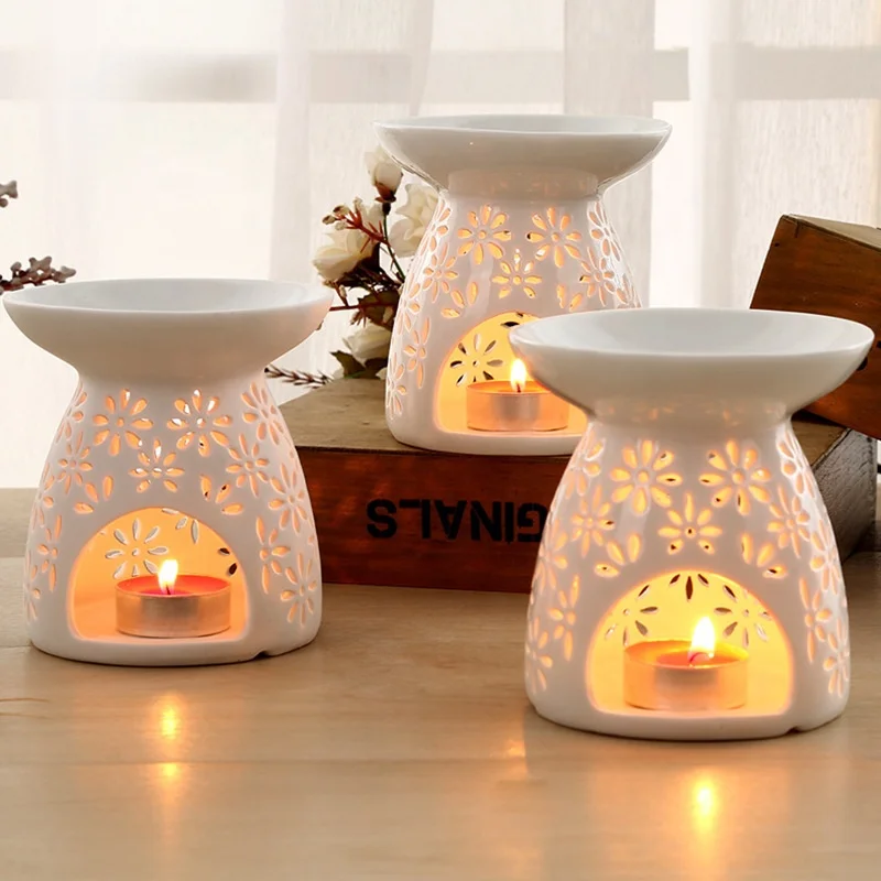 Ceramic Tea Light Candle Wax Warner Holder Aroma Burner White Porcelain Ceramic Essential Oil Insence Burner Wax Melt Burner