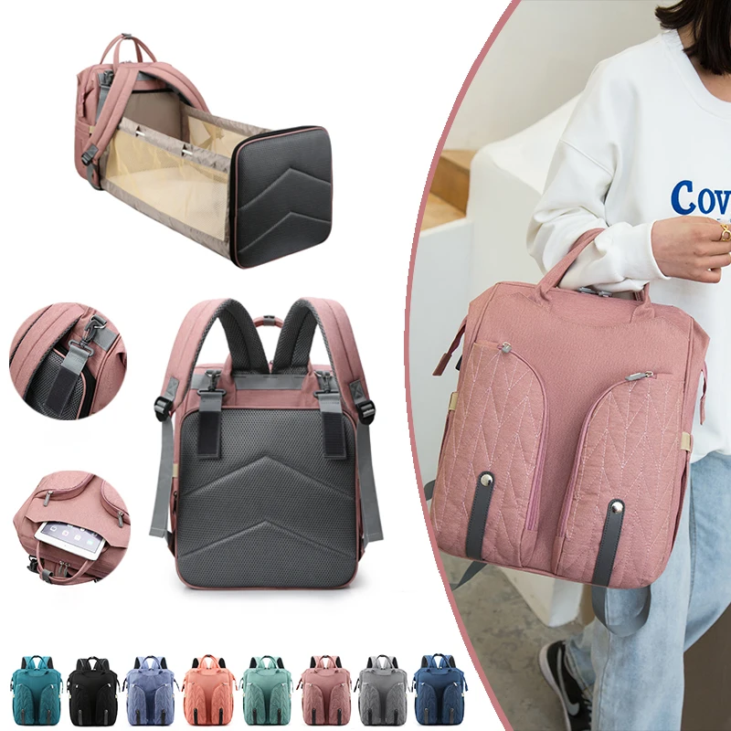 Factory Direct Sales 3 In 1 Newborn Luxury Portable Baby Crib Mother Bed Nappy Bag Usb Diaper Bag Backpack With Changing Station