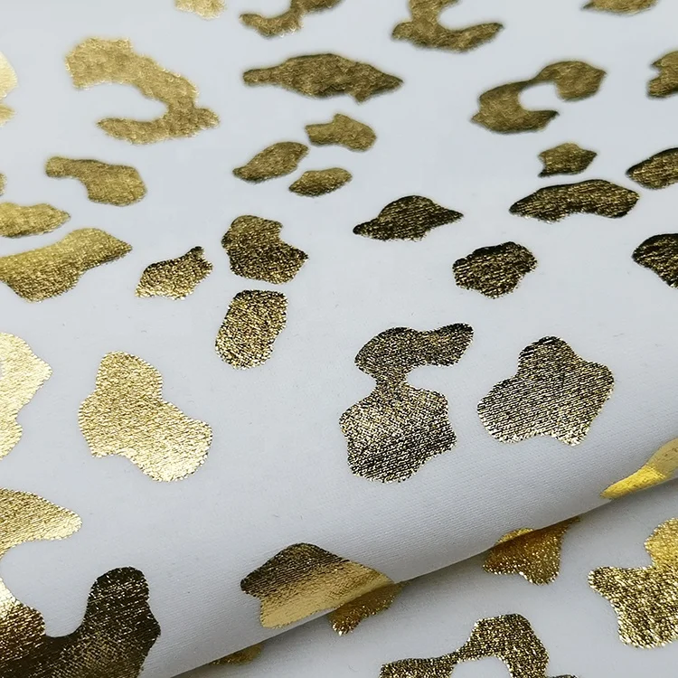 
200gsm popular designer gold leopard sequin foil print on 82 nylon 18 spandex swimwear fabric 