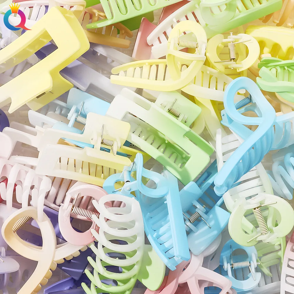 QIYUE 9cm Custom Logo Korean Hair Clamp Gradient Color Matte Square Hair Claw Clips Hair Accessories For Woman