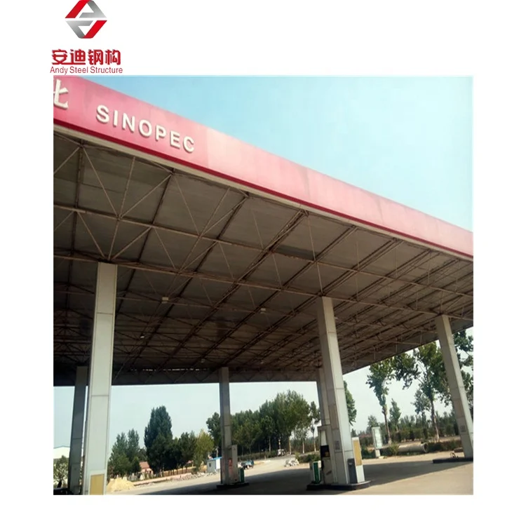 Large Span Steel Truss Space Frame Gas Station Canopy Steel Structure Petrol Filling Station Shed