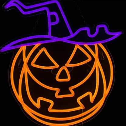 GOLDMORE2 Halloween LED Neon Sign Pumpkin Lantern for Home Party Decor Festive Halloween Neon Lights