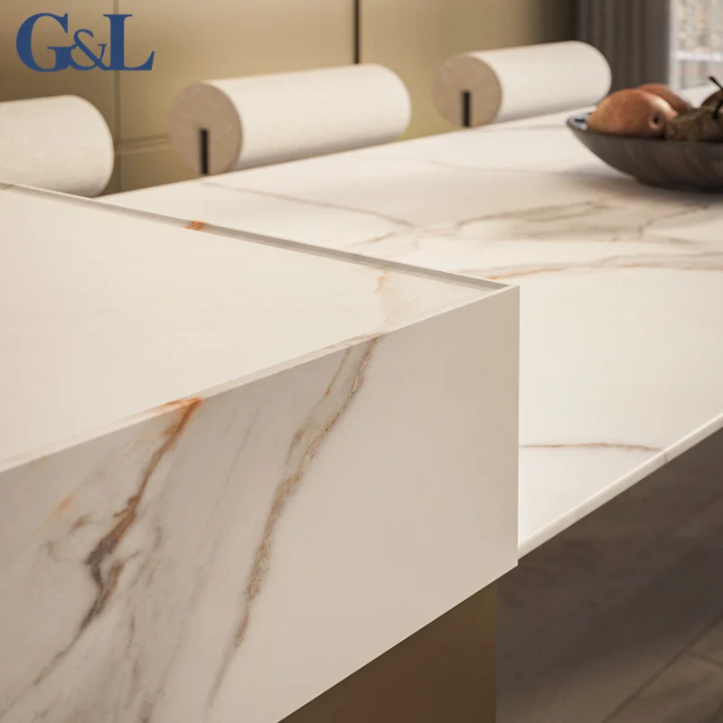 1600x3200x12mm Thickness Libis White Gold Porcelain Slab Structured Surface Through Body Sintered Stone for Island Counter Top