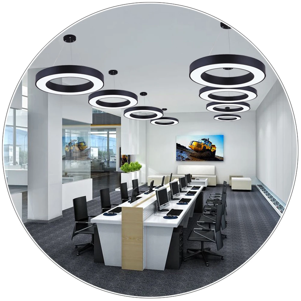 Modern Indoor Circle LED Hanging Light High Luminous Flux  Ring Linear Chandelier Pendant Light for office Hotel