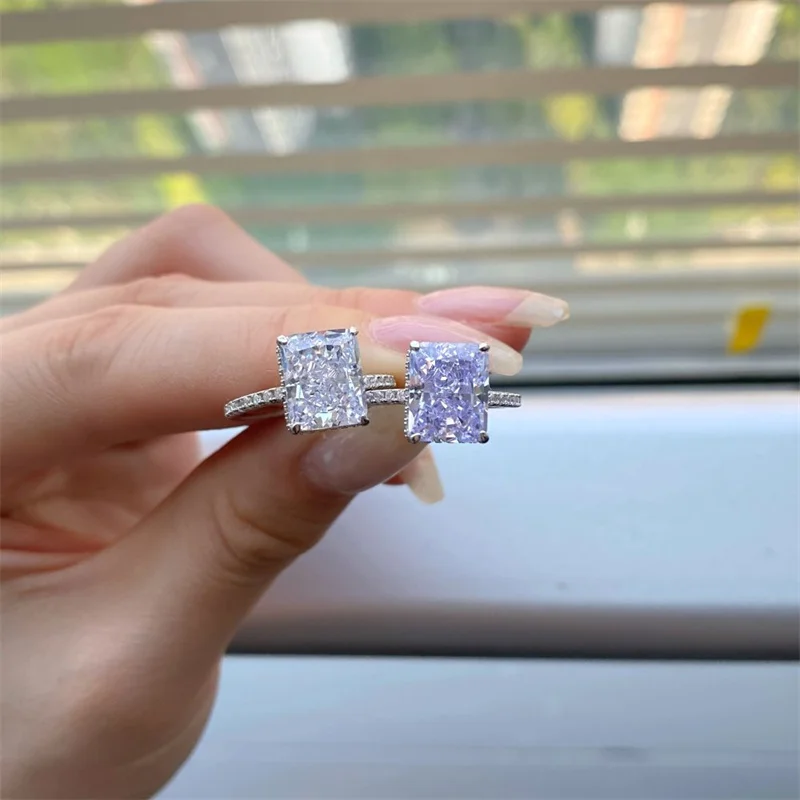 Silver French super flash square diamond 8A ice flower cut zirconia simulation diamond ring female ins niche design couple ring