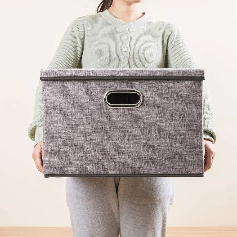 Collapsible Storage Bin With Lid Fabric Foldable Box Organizer Container Basket Cube Cover for Home Bedroom