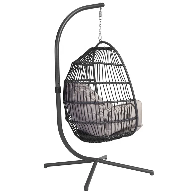 Hot Selling Outdoor Patio Furniture Garden Balcony Foldable Egg Shaped Mail Packing Rattan Rope Basket Hanging Swing Chair