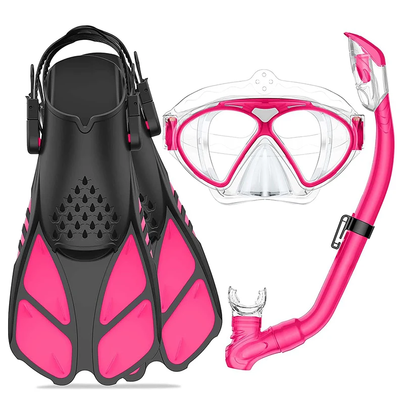 3 Pcs Snorkel Set Luminous Diving Goggles Snorkeling Diving Set Anti-Fog Anti-Leak Kids Diving Mask Kit With Freediving fins