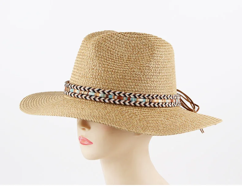 panama synthetic straw hats uv protection logo outdoor sun hat straw cowboy hat for women men