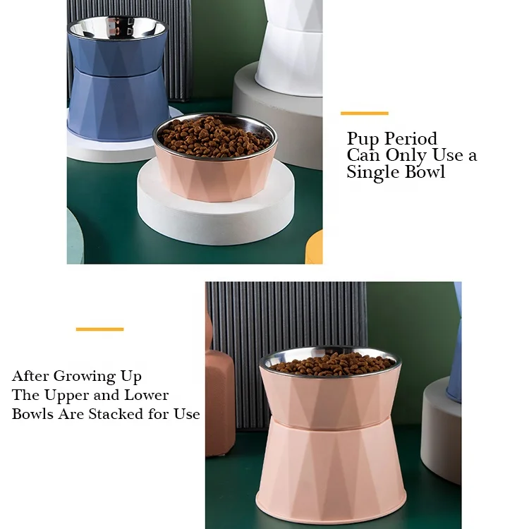 New High Foot Neck Protector Anti-overturning Elevated Plastic Stainless Steel Pet Dog Cat Food Feeding Bowl & Feeders