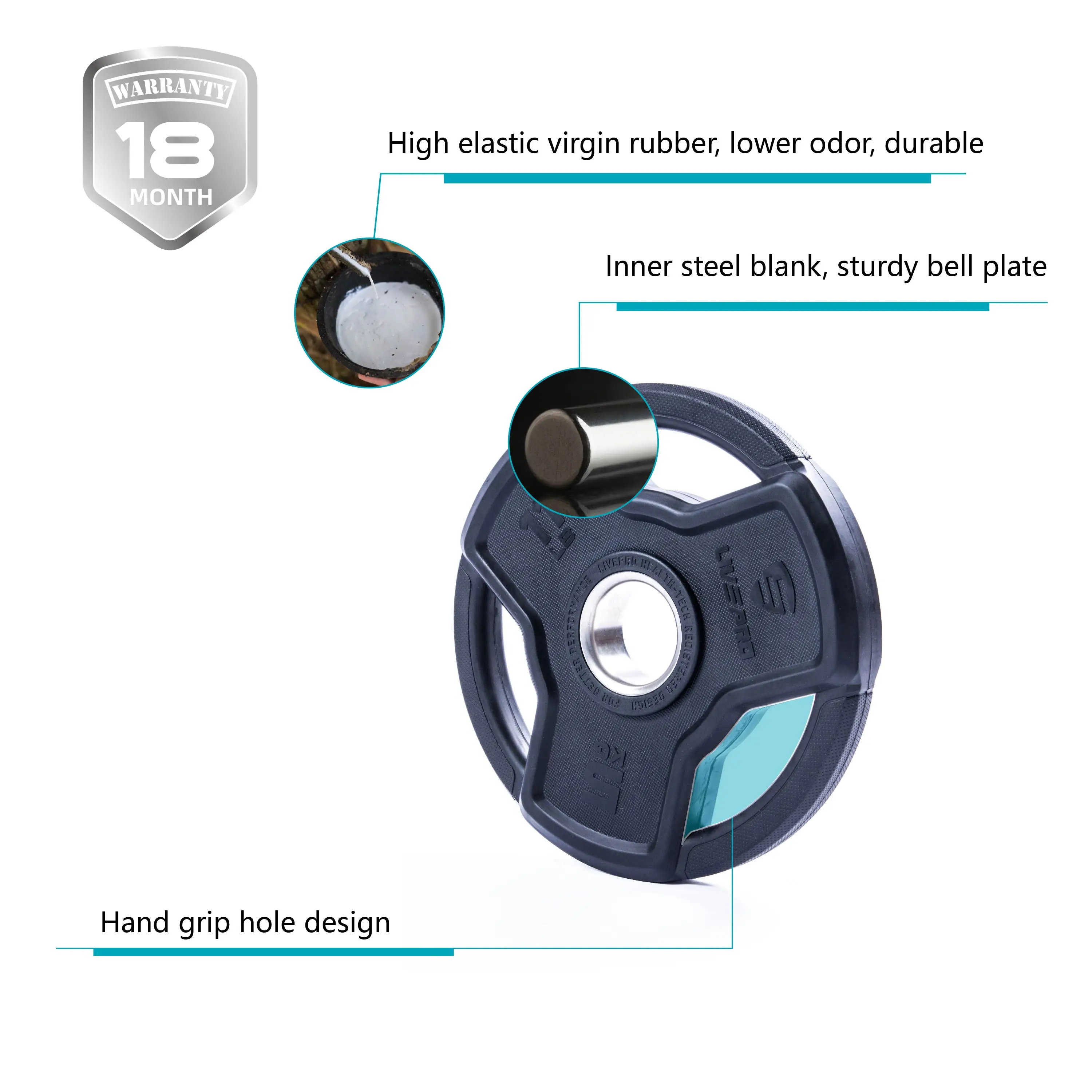 LIVERPRO KG Mark Professional Wholesale Custom Logo Free Weight Colored Rubber Bumper Weight Barbell Plate