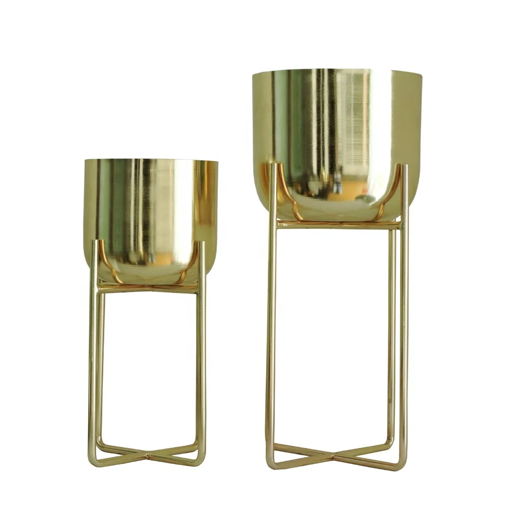 Round Gold Planter with Stand Indoor Planters Living Room Bedroom Hallway Decoration Planters & Pots