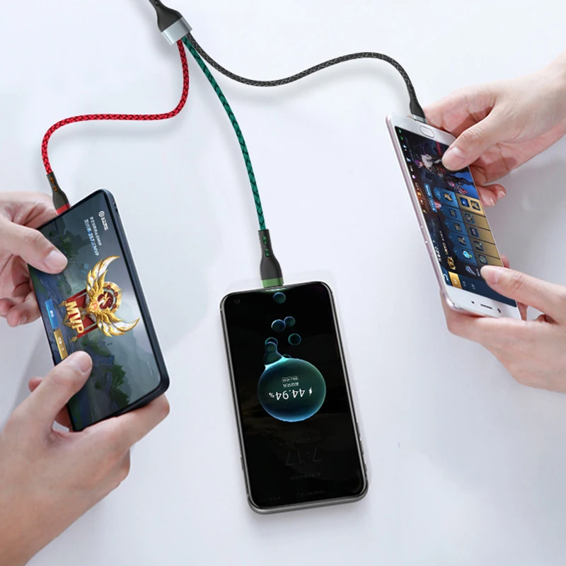 New 3A multi 3 in 1 retractable strong nylon braided type c lightning cable android fast charging data transfer cable for phone