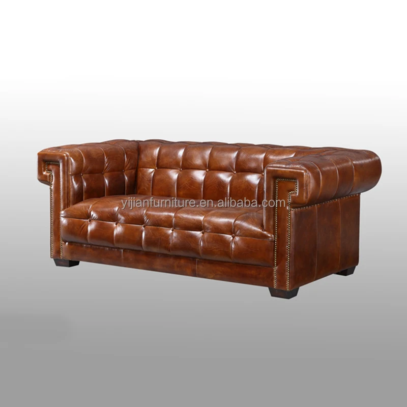 Good Quality Luxury Long 6 Seaters Vintage Style Leather Chesterfield Sofa