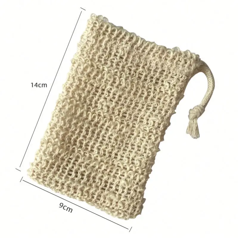 
9X14cm Soap Exfoliating Bag Drawstring Natural Sisal Soap Saver Pouch Mesh Soap Bar Bag For Shower 