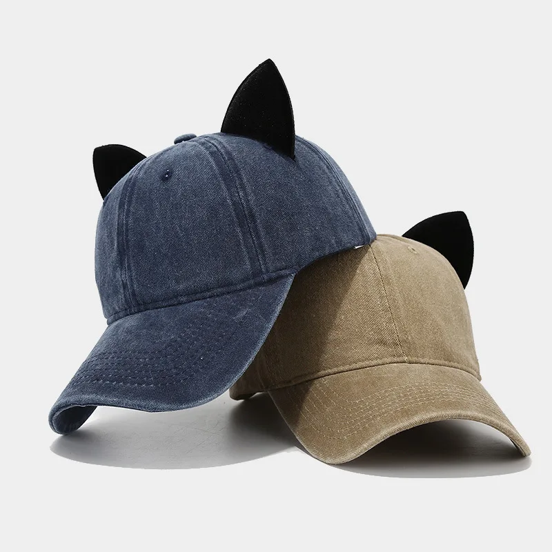 Wholesale New Style 100% cotton washed cat hat Baseball Cap hat with ears