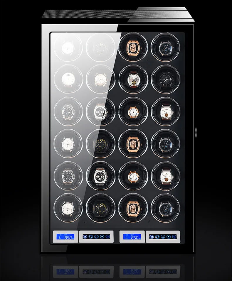 Luxury High quality Automatic watch winder safe wood leather watch winder box 24 slots with TOUCH SCREEN LED  remote control