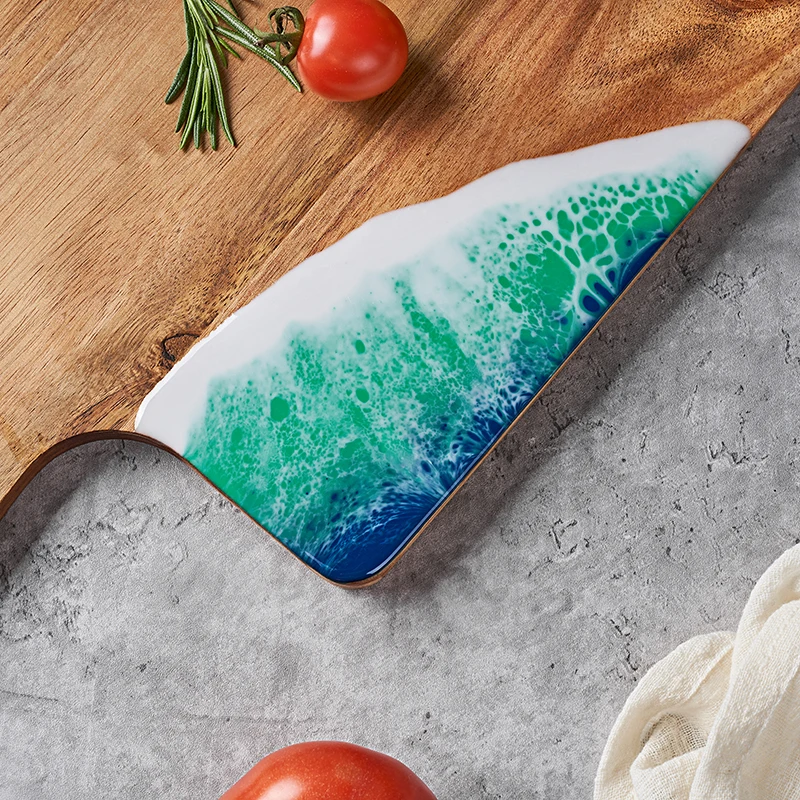 New Arrival Acacia Wood Resin Art Chopping Board Cheese Board Cutting Board