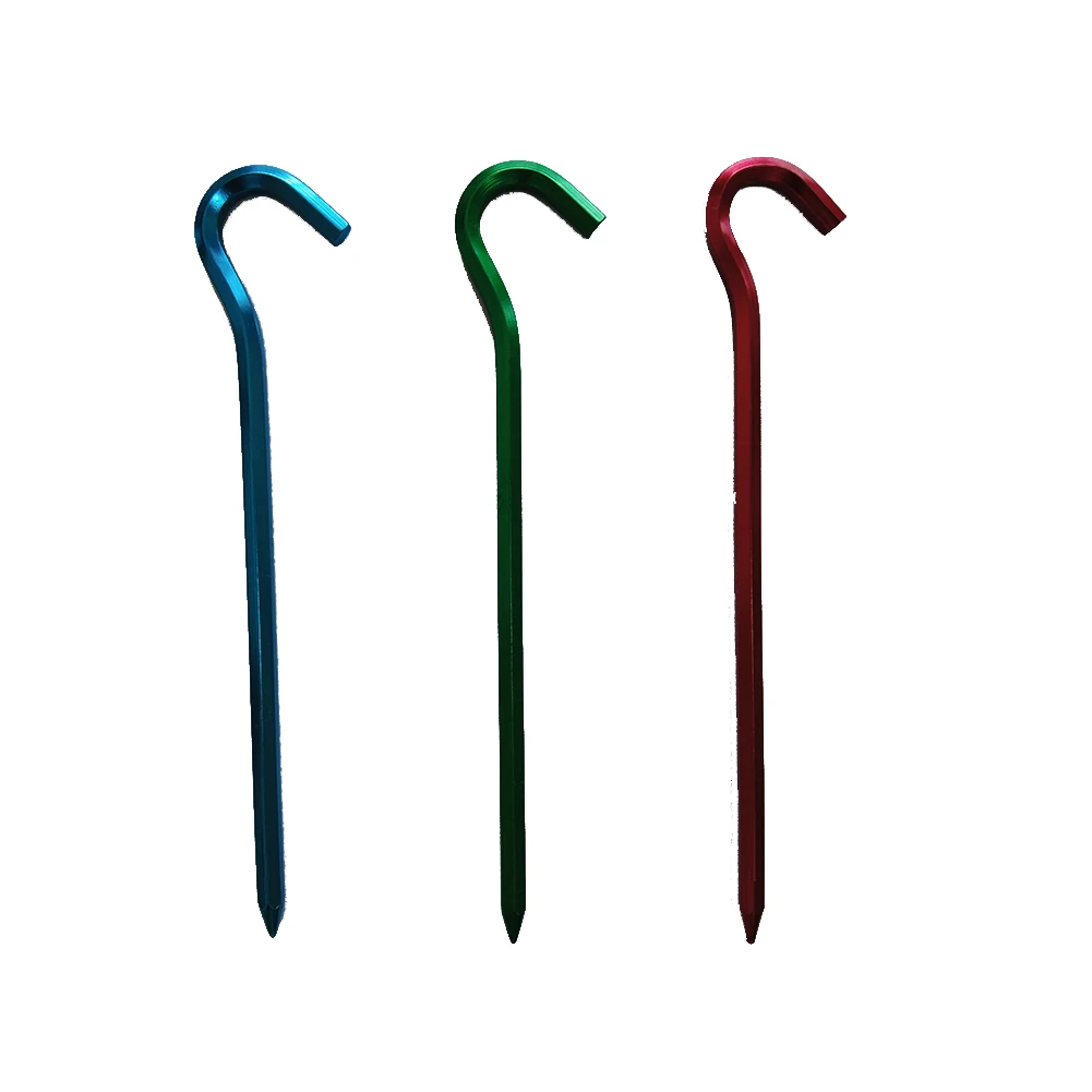 Wholesale Outdoor Camping Sturdy Tent Pegs Aluminum, High Quality Mix Colors Question Mark Tent Pegs