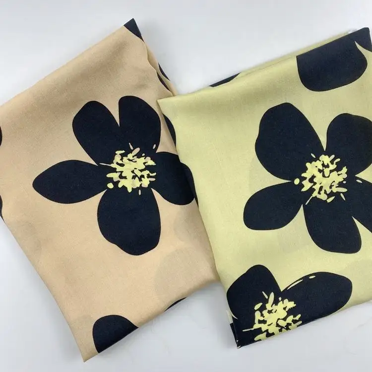 Comfortable cozy black flower printed woven plain rayon poplin fabric for shirt