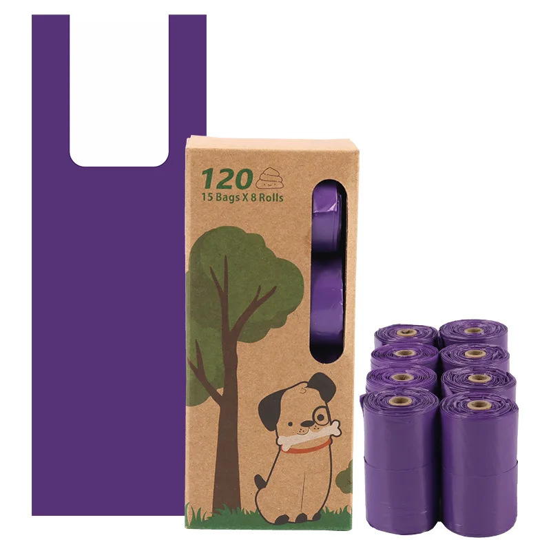 Wholesale Full Degradable Purple Disposable Dog Poop Bag Biodegradable Vest Type Dog Poo Bag For Pets
