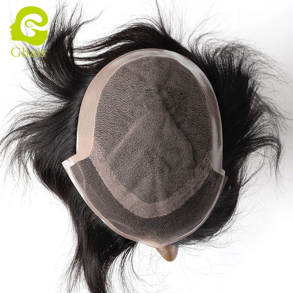 
Free Style Hair Silk Base Men Toupee With 1 Inch PU Injected Knots Lace Straight Hair 
