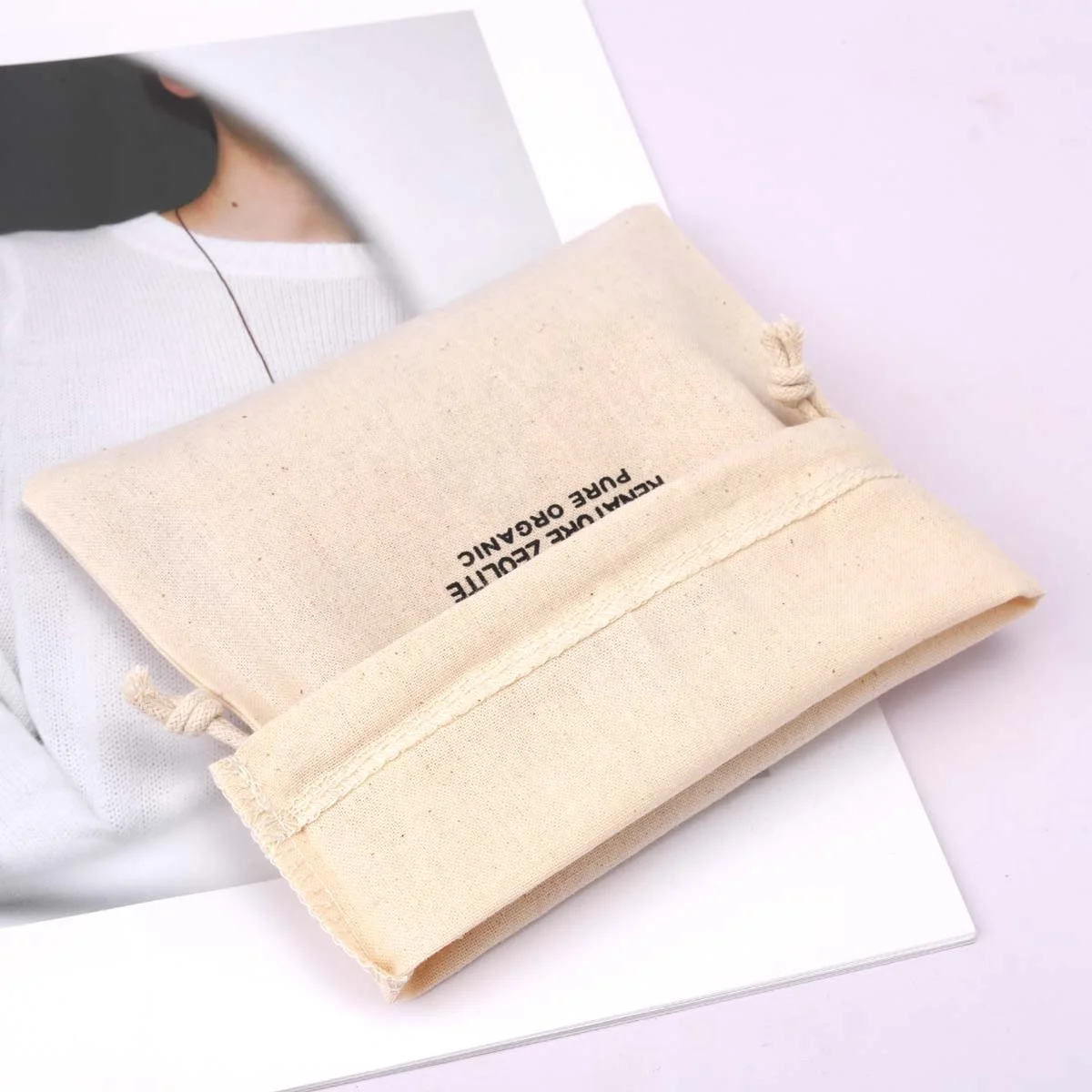 Custom Logo Printed Organic Cotton Gift Hangover Kit Dust Packing Drawstring Bag Natural Soild Msulin Storage Shoe Poouch