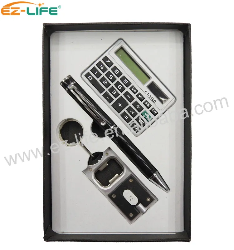 Набор канцелярских принадлежностей электронный калькулятор открывалка для бутылок брелок оптовая продажа металлическая