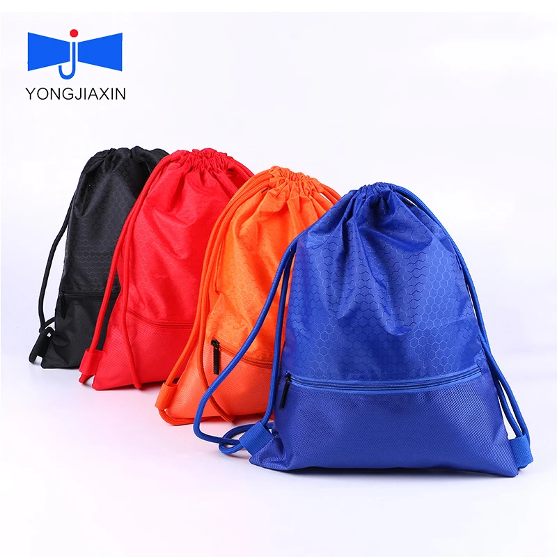 Good Quality Custom Waterproof Water Resistant Running Polyester Zipper Soccer Ball Drawstring Gym Bag Sports School Backpack