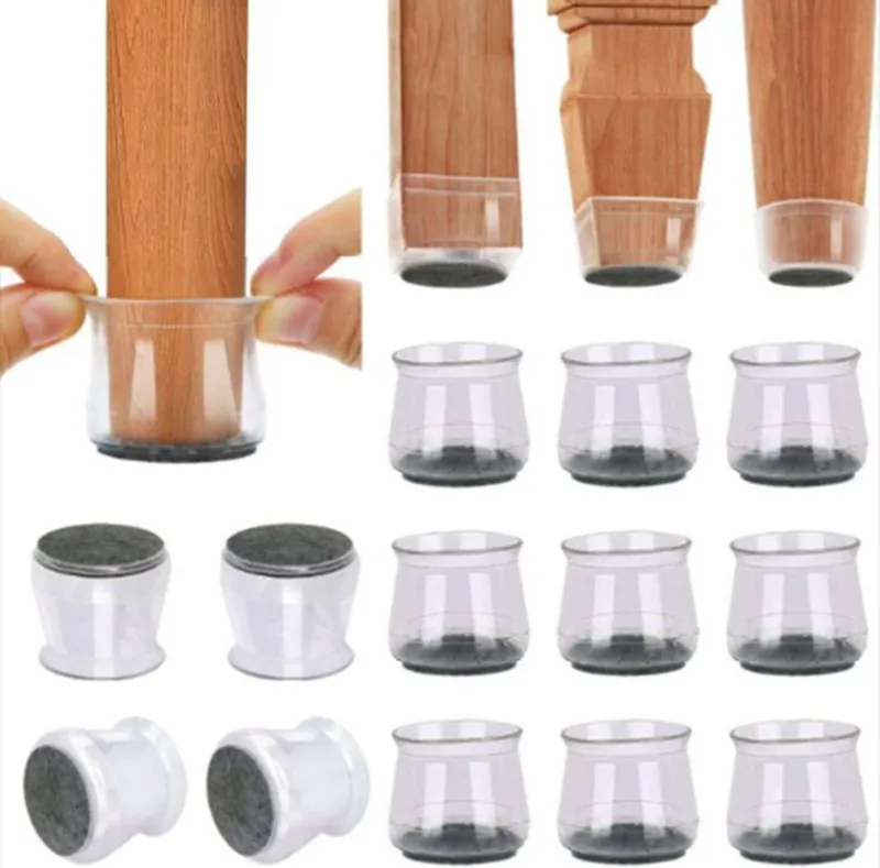 Chair Leg Protective Silicone Cap Pad Rubber Felt Bottom Furniture Chair Leg Covers Caps Floor Protectors With Felt For Chairs