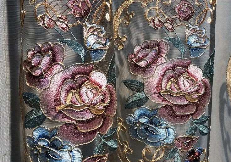 Curtain living room hollowed out gold embroidered CURTAIN FABRIC chenille window screen accept finished process punch fold