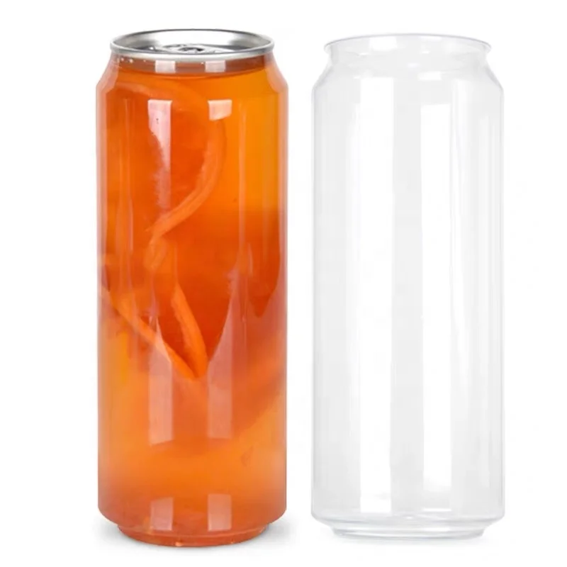 BPA Freely 500 Ml Wholesale Transparent Soda Cans Empty PET Pull Ring Beverage Cans For Soft Drinking Packaging