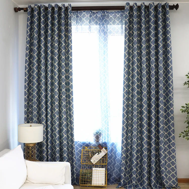 Ready Made Printed European Hotel Eyelet Rings Polyester Blackout Curtain Living Room Fabric Backdrop  Curtains for decoration