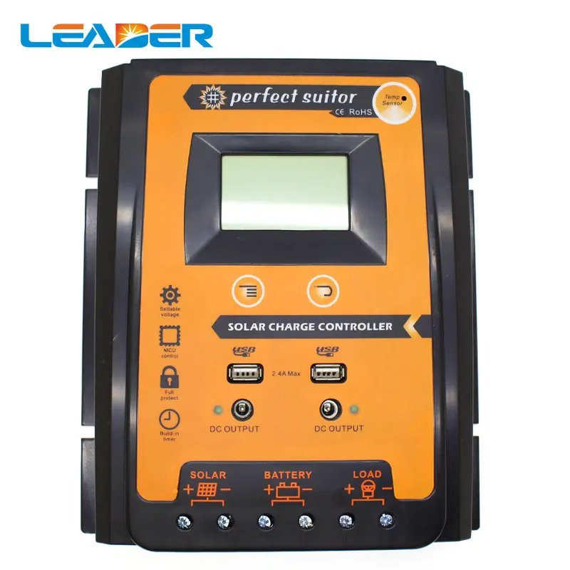 12V/24V auto PWM Intelligent Solar Charge Controller Regulator LCD Display USB output for Lithium and Lead-acid battery