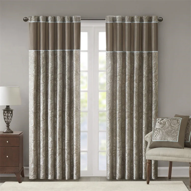 Shiny Satin Curtains Aubrey Faux Silk Paisley Jacquard Rod Pocket Curtain With Privacy Lining For Living Room