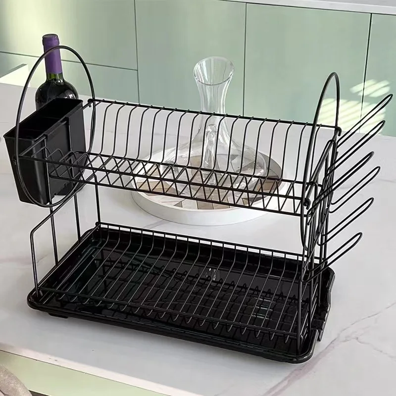 Заводская большая сушилка для посуды черная домашняя кухонная Металлическая стальная стойка с держателем столовых приборов