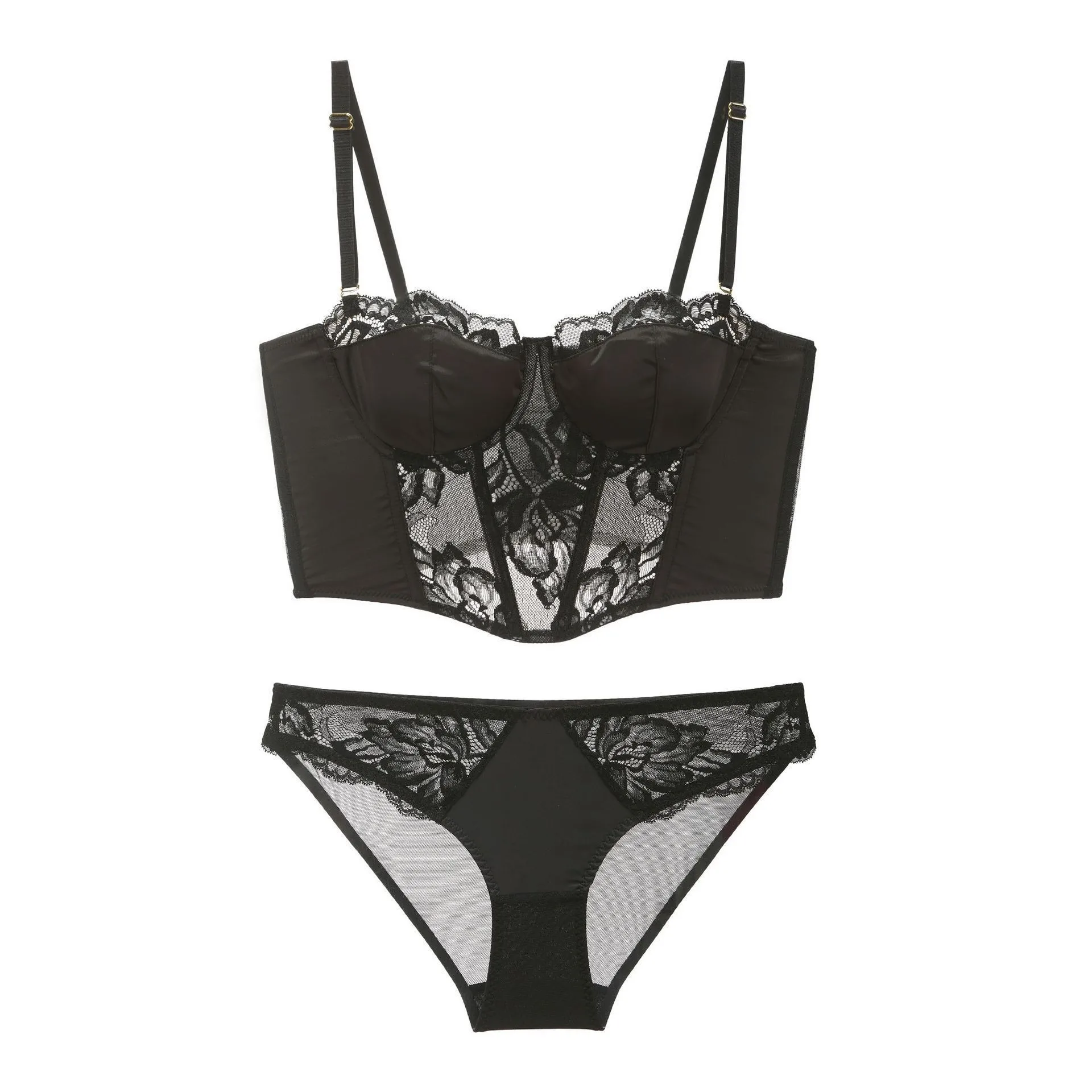 Womens Push Up Bra with Satin Bustiers Lace Padded Strap Solid Color Underwear Sexy Comfortable Bra Secret 1394