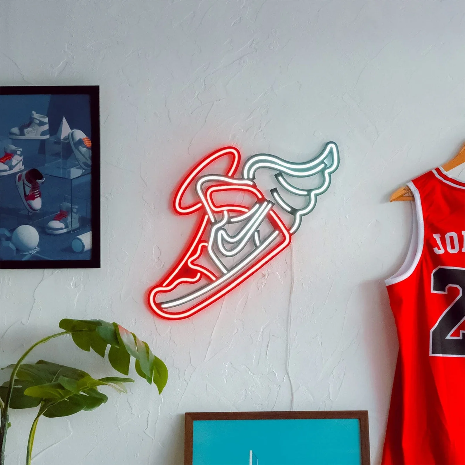 Cailemeng Flying Jordan  Wall Decor, Sneaker Led Teenage Bedroom Decor, Shoes Decor Led Wall Sign Murall Game Room Neon Sign