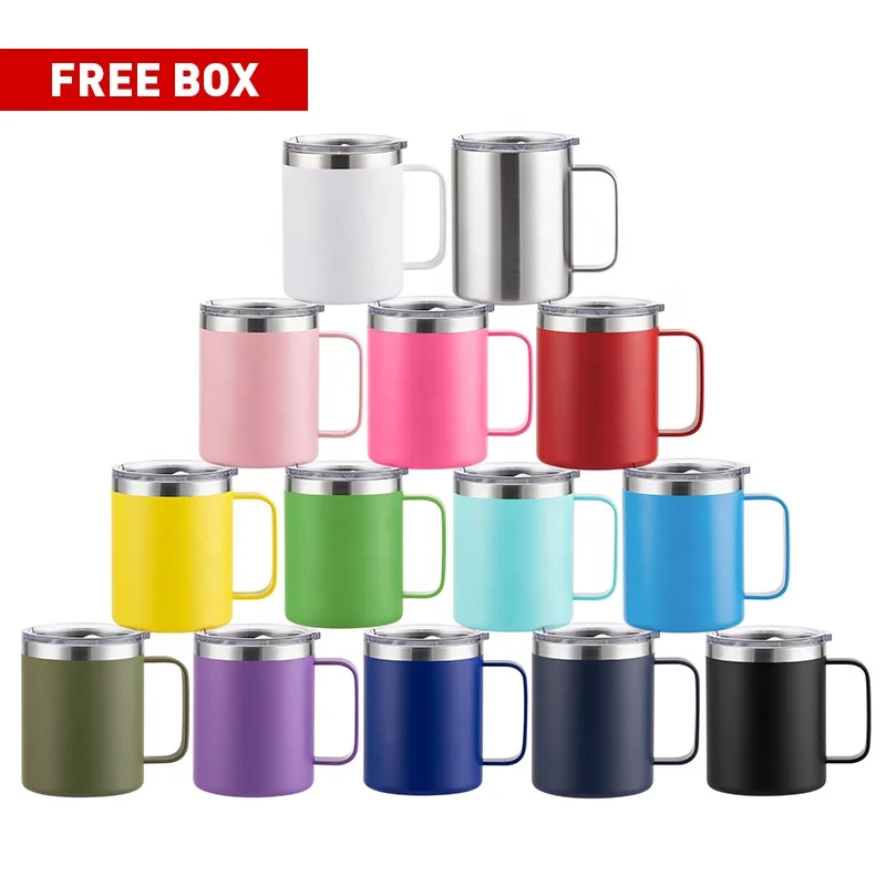 Wholesale portable 12oz 14oz wine tumbler with handle insulated stainless steel mugs cups coffee custom logo printed