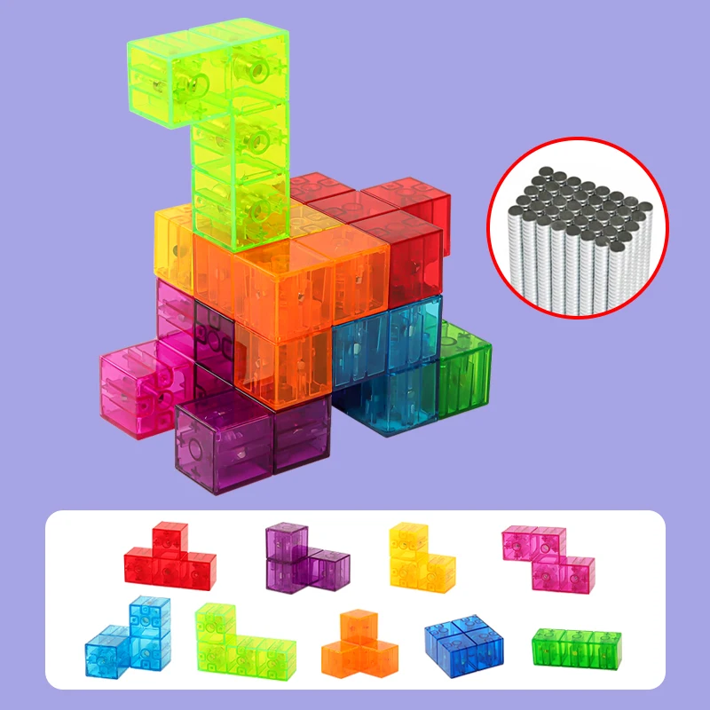 Magical Transparent Color Magnetic Cube Puzzle Blocks Educational Magnetic Blocks DIY 3D Toy for Kids