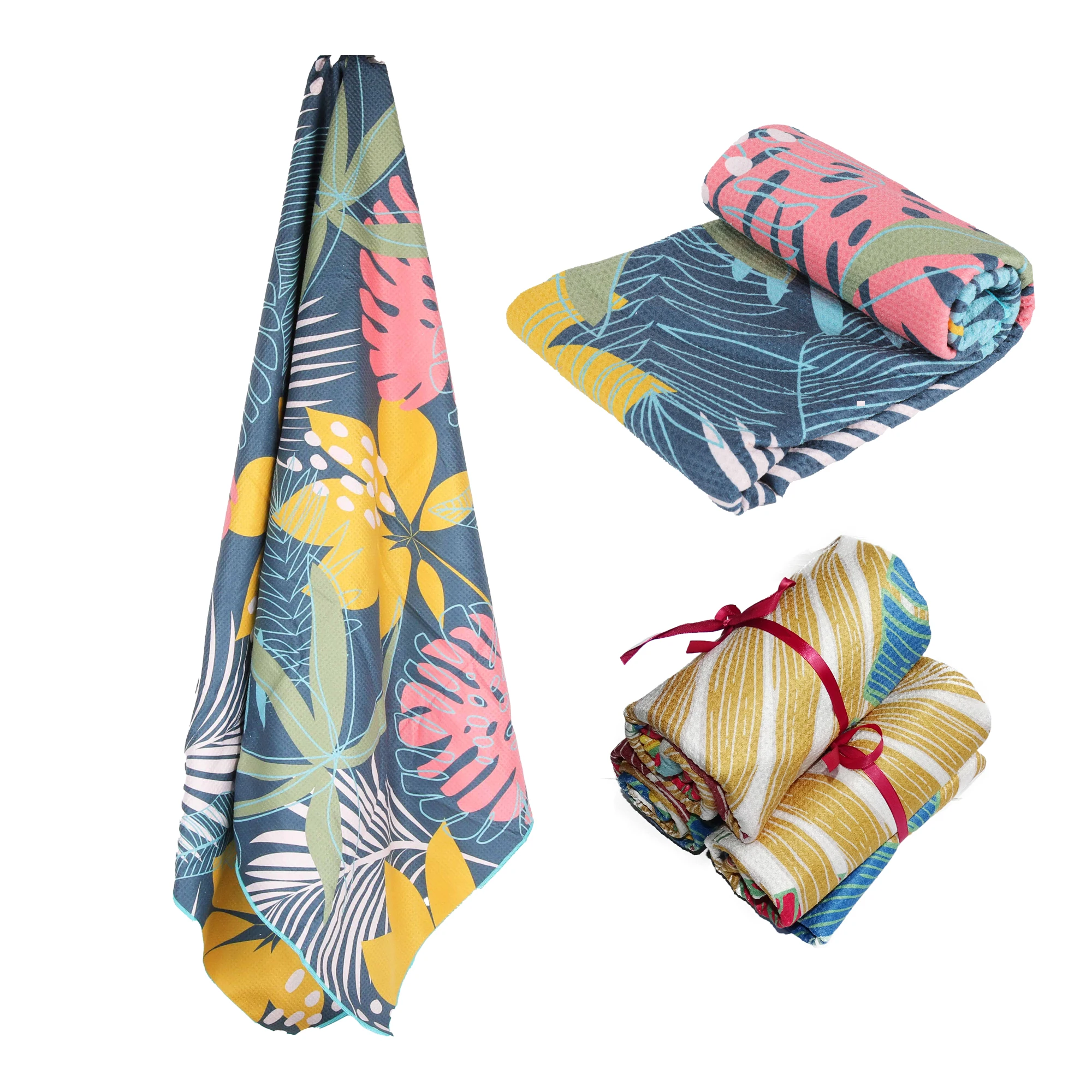 Comfort Design Portable Waffle Microfiber Foldable Sand Free Quick Nylon Sublimation Beach Towels For Kids