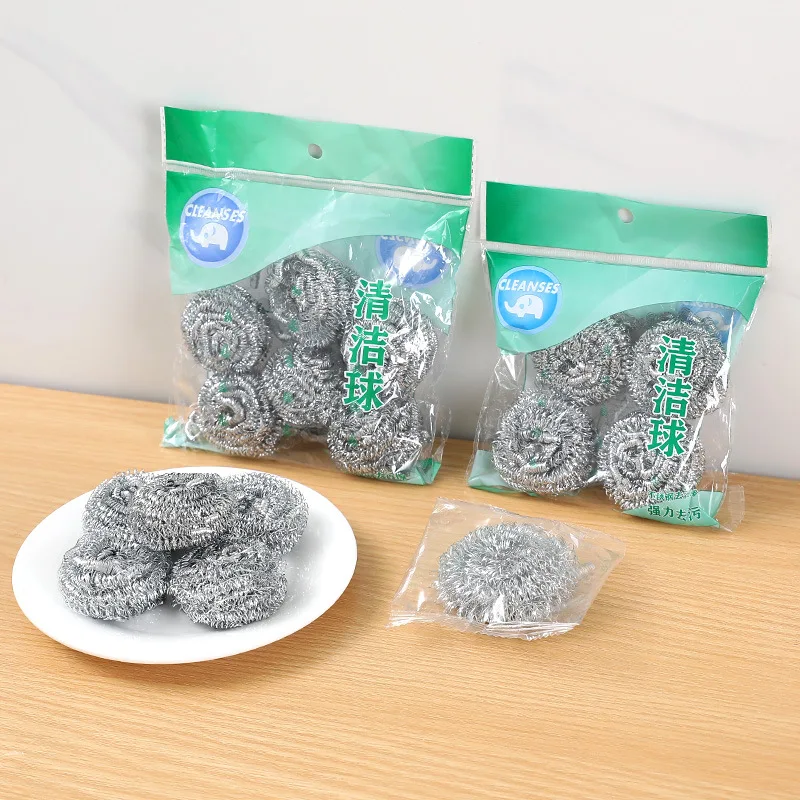 6 pcs Kitchen cleaning supplies Premium Stainless Steel Sponges Scrubbers Cleaning Ball, Especially for Tough Cleaning