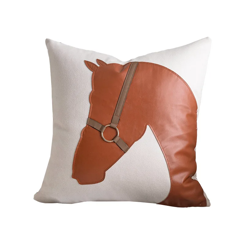 Designer horse head pillow Nordic light luxury leather INS British living room sofa cushion hotel pillowcase